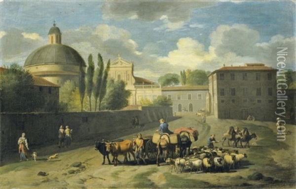 Romische Ansichten (2 Works) Oil Painting - Jan van Huchtenburg