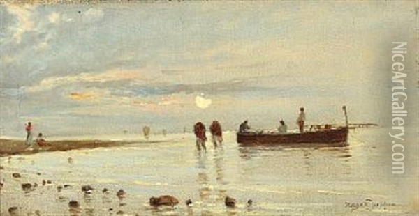 Coastal Scenery With Fishermen On The Beach Oil Painting - Holger Hvitfeldt Jerichau