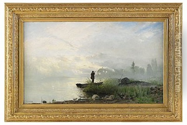 Fageljakt I Insjon Oil Painting - Arvid Mauritz Lindstroem