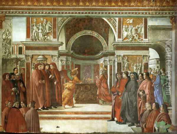 10, the angel's announcement to Zaccaria Oil Painting - Domenico Ghirlandaio