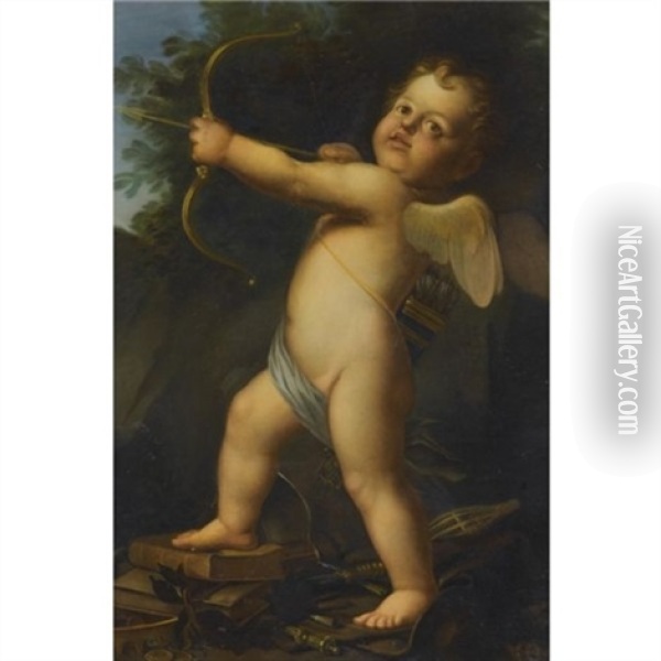 Cupid With His Bow And Arrow Oil Painting - Baldassare Franceschini