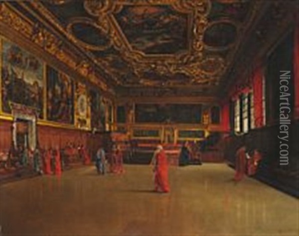 View Of The Sala Del Senato In The Doge's Palace In Venice Oil Painting - Josef Theodor Hansen