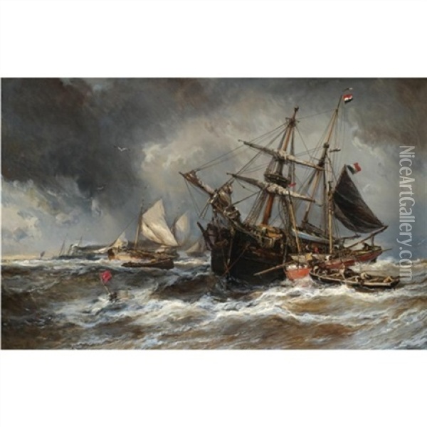 Bateaux Dans La Tempete Oil Painting - Louis-Gabriel-Eugene Isabey