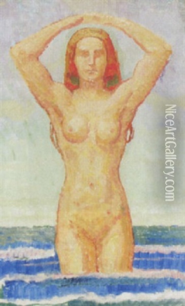Den Wellen Entsteigende Frau Oil Painting - Wilhelm (William) Mueller
