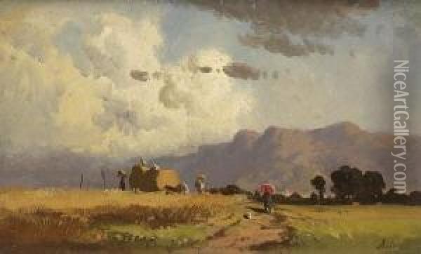 Kornernte Im
 Voralpenland. Oil Painting - Adolf Heinrich Lier