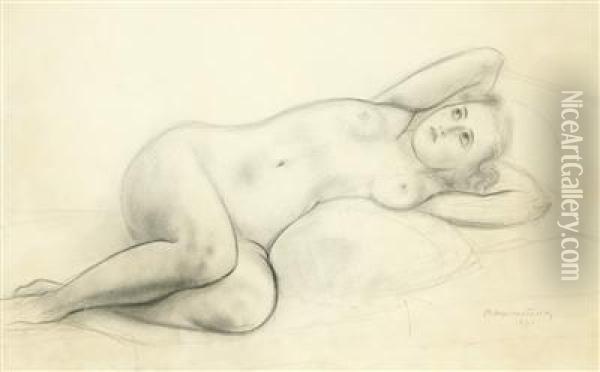 A Reclining Nude Girl Oil Painting - Rudolf Kremlicka