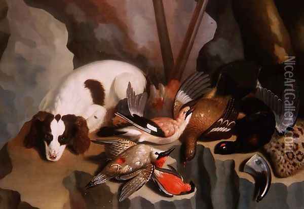 Dog Watching Over Dead Game Oil Painting - Jan Coster