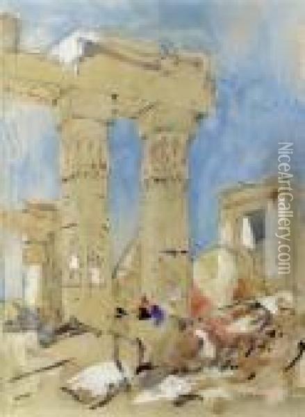 The Ruins Of The Temple Of Amon, Karnak, Egypt Oil Painting - Hercules Brabazon Brabazon