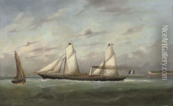 The Steam Yacht Eros Outward-bound From Le Havre Oil Painting - Marie-Edouard Adam Of Le Havre
