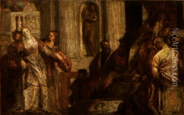 L'evanouissement D'esther Devant Assuerus (after Veronese) Oil Painting - Henri Fantin-Latour