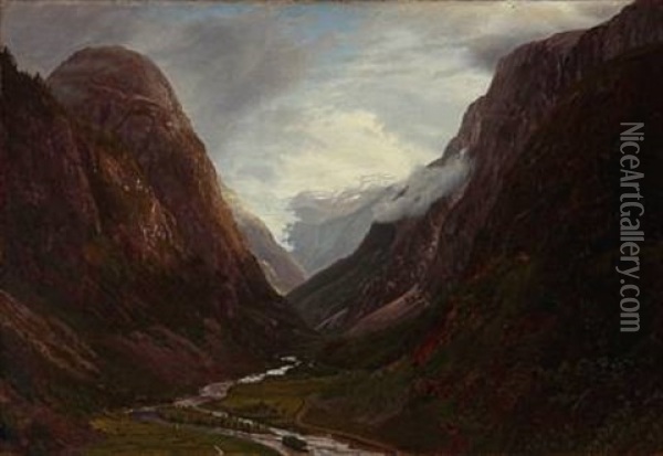 View From Naerodalen In Norway Oil Painting - Gotfred Christian Rump