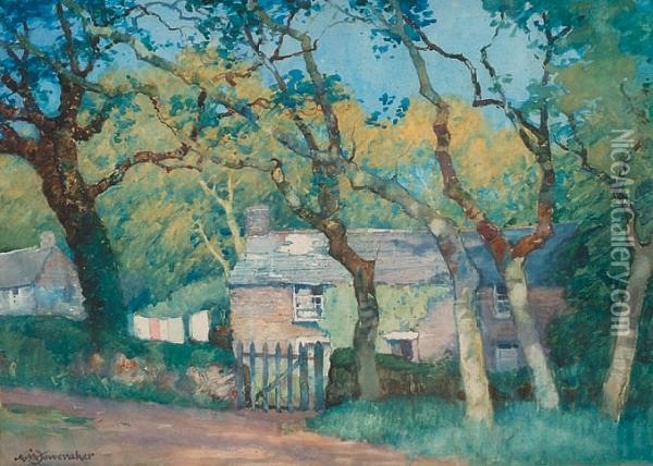 Washing Day - House In The Woods Oil Painting - Albert Moulton Foweraker