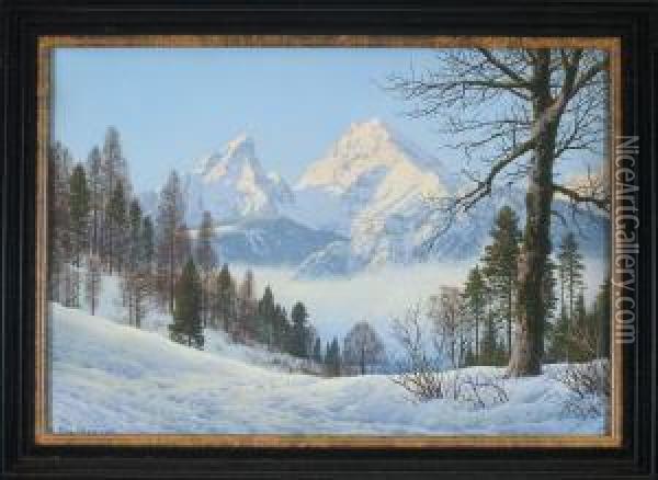 Blick Auf Den Watzmann Im Winter Oil Painting - Rudolf Reschreiter