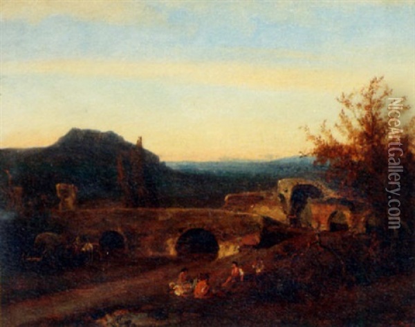 People Resting In A Ruin Landscape Oil Painting - Baron Jean Antoine Theodore Gudin