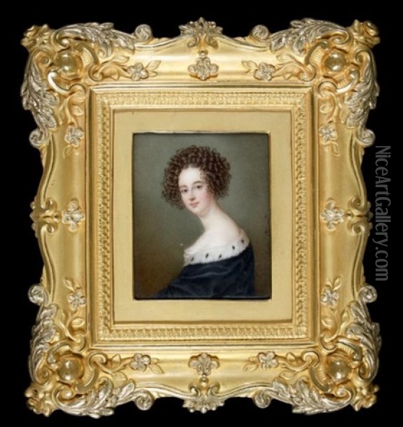 Portrait De Jeune Femme En Robe Noire Bordee D'hermine Oil Painting - Sophie Lienard