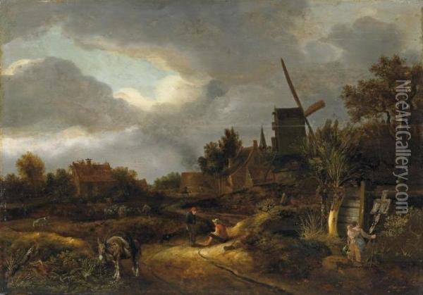 Landschaft Mit Windmuhle Oil Painting - Claes Molenaar (see Molenaer)