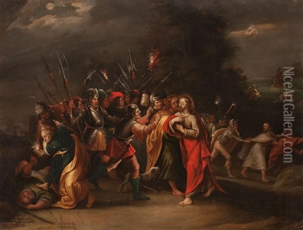 Prendimiento De Cristo Oil Painting - Willem van Herp the Elder