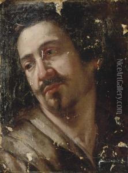 Head Study Of A Man; A Fragment Oil Painting - Giulio Cesare Procaccini