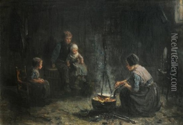 Family In An Interior Oil Painting - Jozef Israels