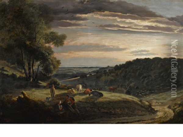 Landscape With Figures And Animals Oil Painting - James Duffield Harding