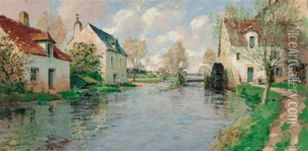 Tranquil River Mill Oil Painting - Paul Emile Lecomte