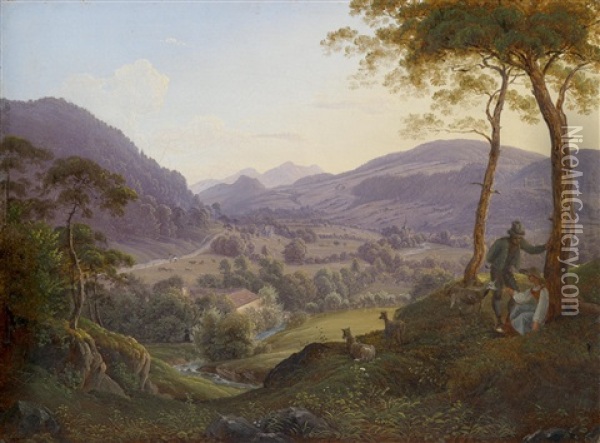 Berglandschaft Bei Salzburg Mit Jungem Paar Oil Painting - Franz Ludwig Catel