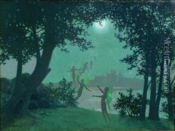 Fairies And Full Moon Oil Painting - Harry Wilson Watrous