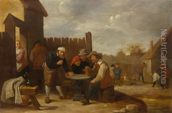 Peasants Playing Dice Oil Painting - David Teniers the Younger