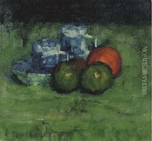 Zwei Blaue Tassen Und Apfel Oil Painting - Alexei Jawlensky