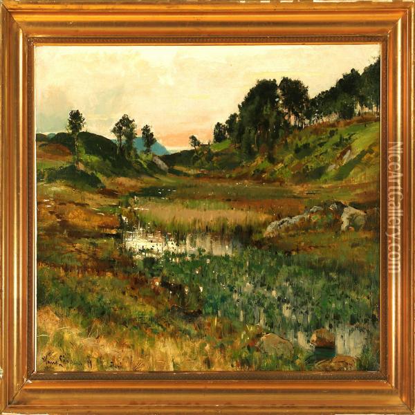 Overlooking A Moor Landscape Oil Painting - Hans Marius Wilhelm Lovaas