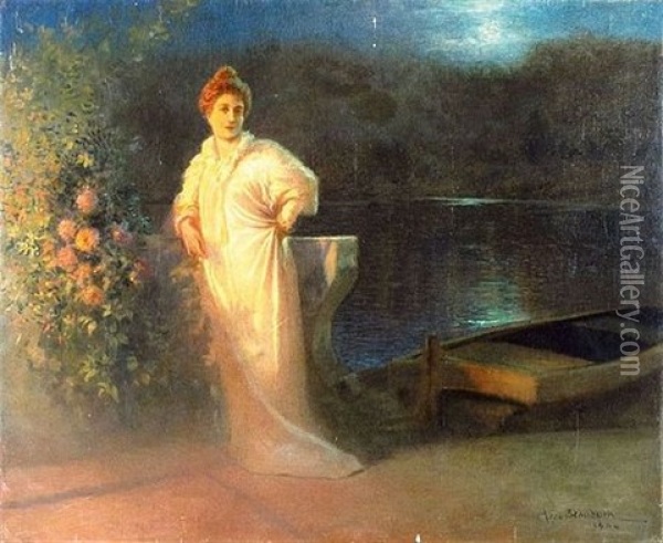 Elegante Au Bord Du Lac Oil Painting - Jean Beauduin