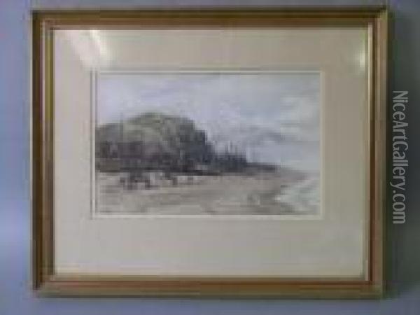 Hastings Beach Signed 8.5 X 13.5in Oil Painting - David Law