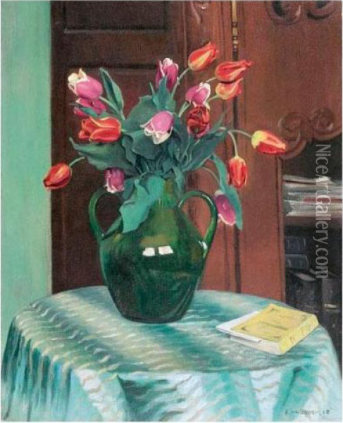 Tulipes Roses Et Rouges Oil Painting - Felix Edouard Vallotton