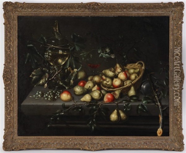 Nature Morte Aux Fruits Avec Poires Et Pommes Oil Painting - Maerten Boelema De Stomme