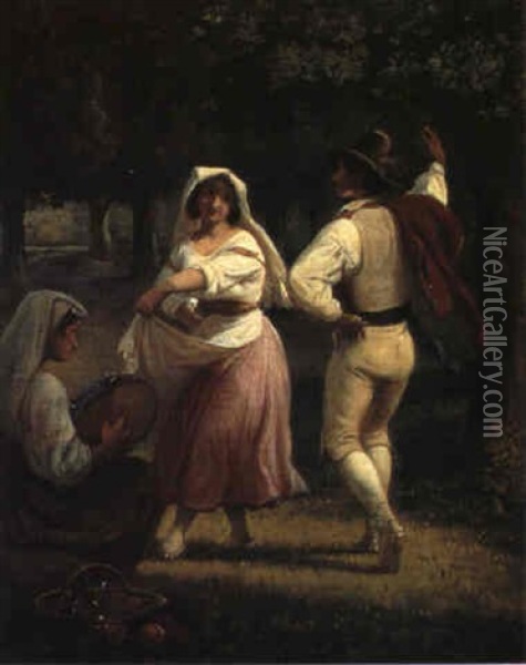 Taranteldansende Par I En Skov Oil Painting - Wilhelm Nicolai Marstrand