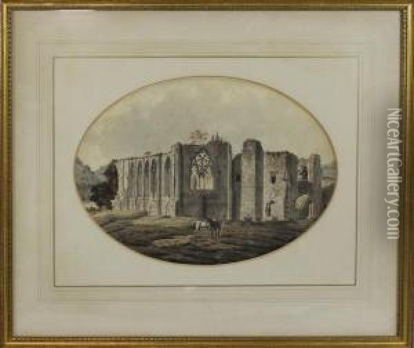 Easby Abbey, Richmond, Yorkshire Oil Painting - J. Roe Warwick