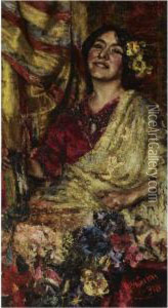 A Roman Beauty Oil Painting - Antonio Mancini