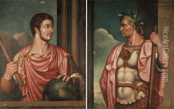 Portraits Of The Emperors Augustus And Julius Caesar Oil Painting - Tiziano Vecellio (Titian)
