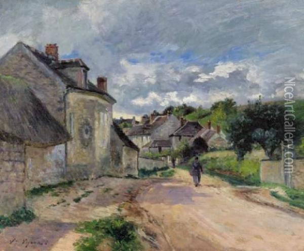Route De Village Animee Oil Painting - Claude Vignon