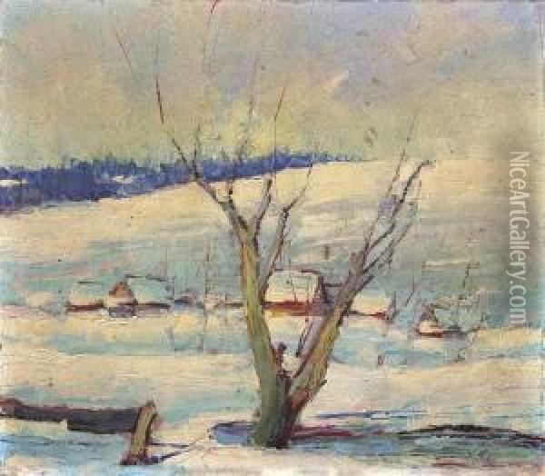 Zimowy Pejzaz Z Olczy Oil Painting - Edward Smigly-Rydz