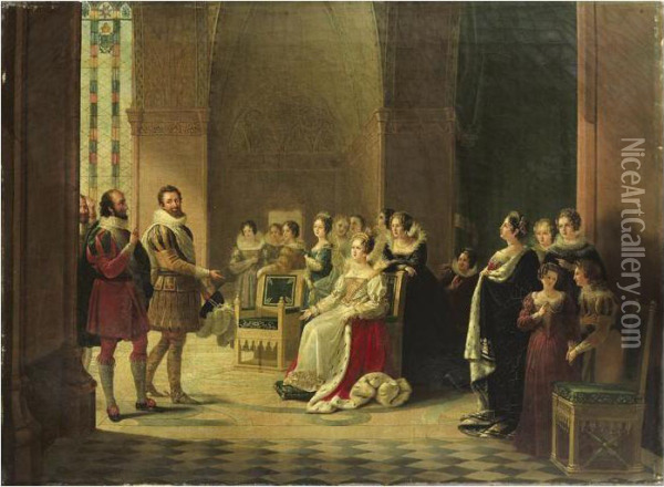 Henri Iv Et Catherine De Medicis Oil Painting - Marguerite V. Ancelot