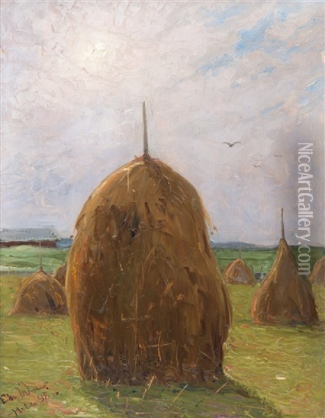 Haystacks Oil Painting - Edvard (Edouard) Westman