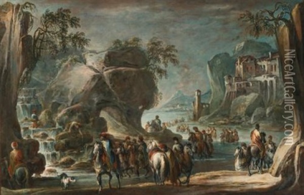 Soldiers Crossing A River Oil Painting - Francesco Simonini