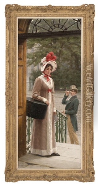 Delivering The New Hat Oil Painting - Edmund Blair Leighton