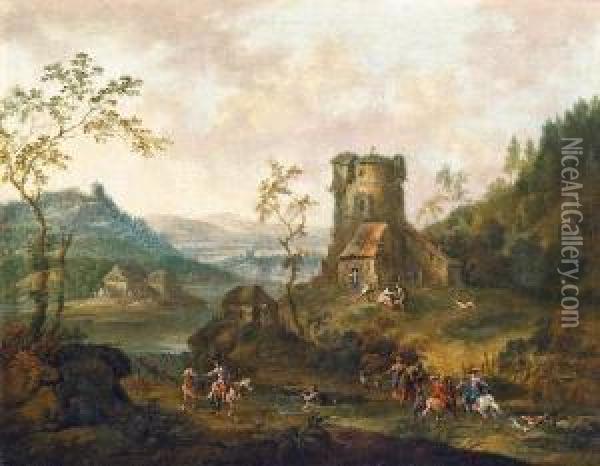 Flusslandschaft Mit Rundturm Oil Painting - Maximilian Joseph Schinnagl