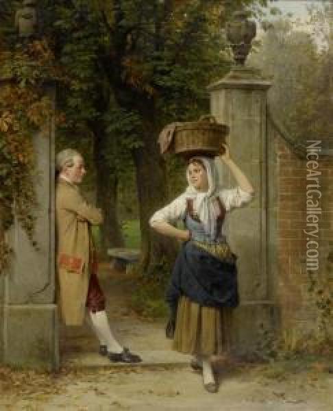 Gallant Gentleman And Peasant Girl Oil Painting - Benjamin I Vautier