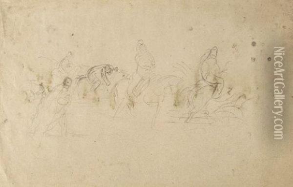 Etude De Cavaliers Oil Painting - Eugene Delacroix