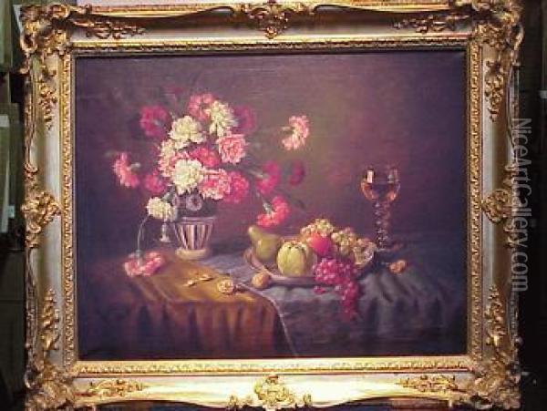 Still Life With Fruit, Flowers And Goblet Oil Painting - Carl Haase