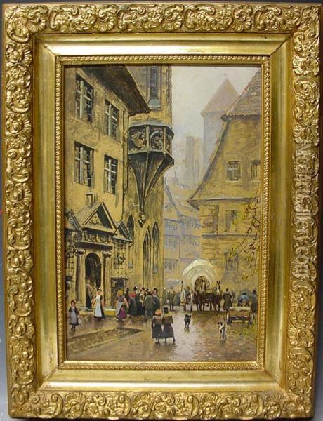 Blick In Eine Belebte Altstadt Oil Painting - Walter Corsep
