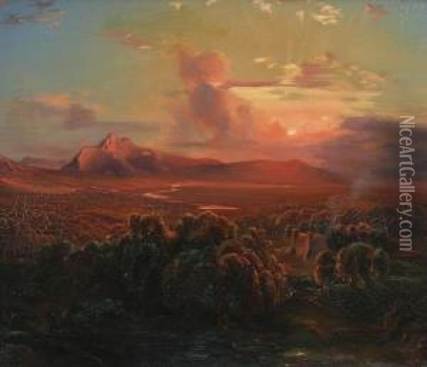 Weite Landschaft Bei Sonnenuntergang Oil Painting - Carl Rottmann